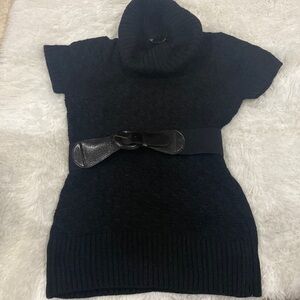 Women United States black cowl neck cable knit sweater top/dress waist belt